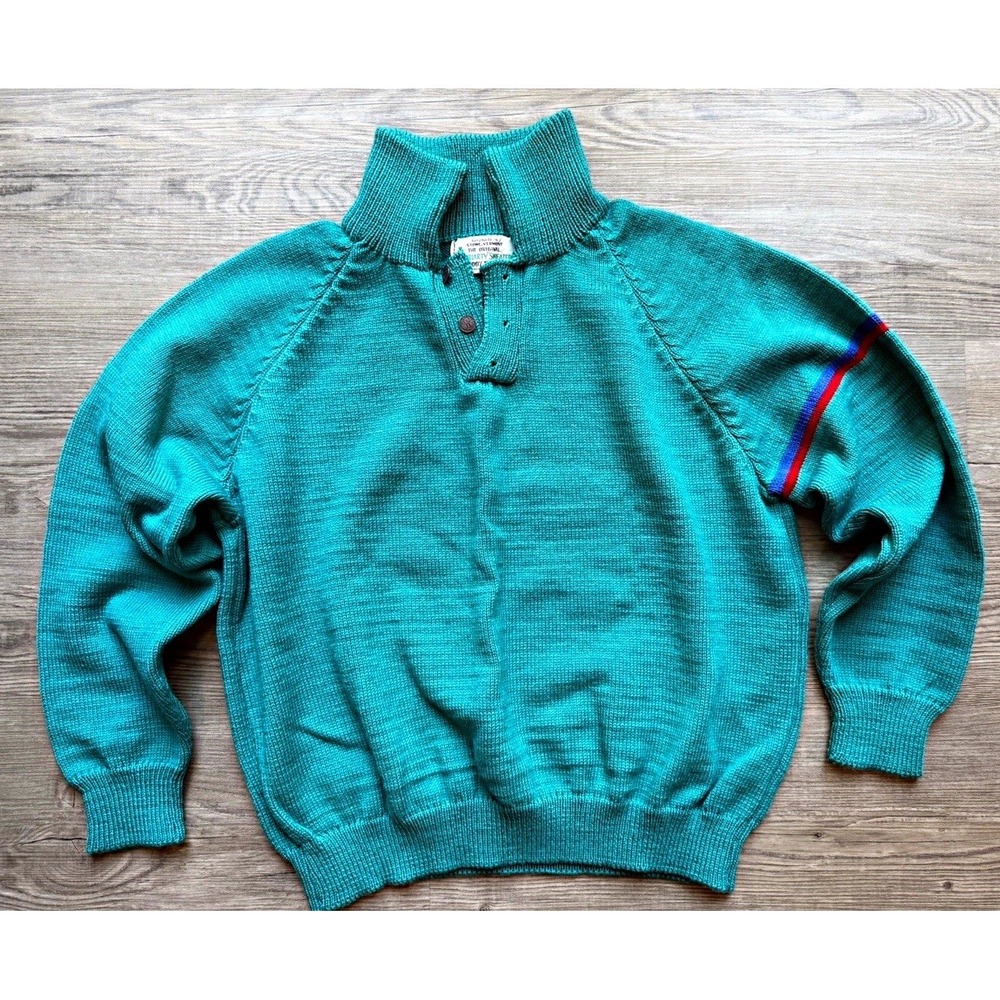 Moriarty Sweater 100% Wool Green Knit Pullover Collar Button Neck Mens NOS NWOT